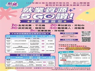 「就業資源5GO讚」提升新住民、身心障礙者暨特定對象就業及創業力活動熱烈報名中