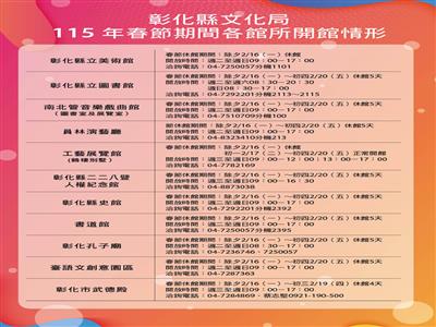 彰化縣文化局115年春節期間各館所開館情形